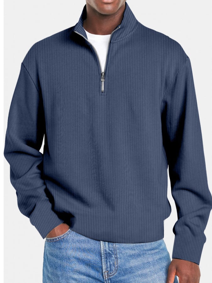 Men's Retro Ridge Zipper Stand Collar Sweatshirt