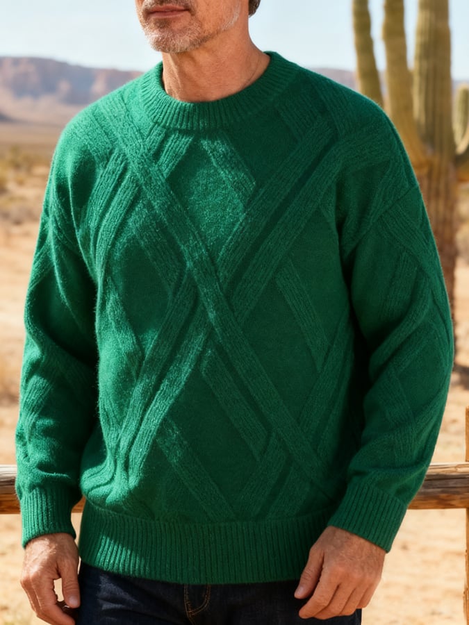 Men's Vintage Cable Knit Solid Color Sweater