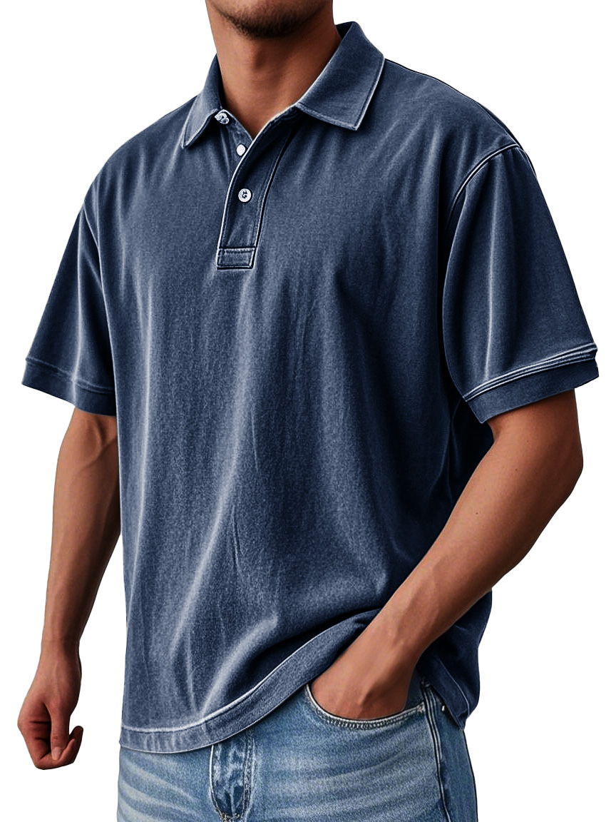 Men's Fashion Casual Vintage Washed Short-sleeved Lapel Polo Shirt