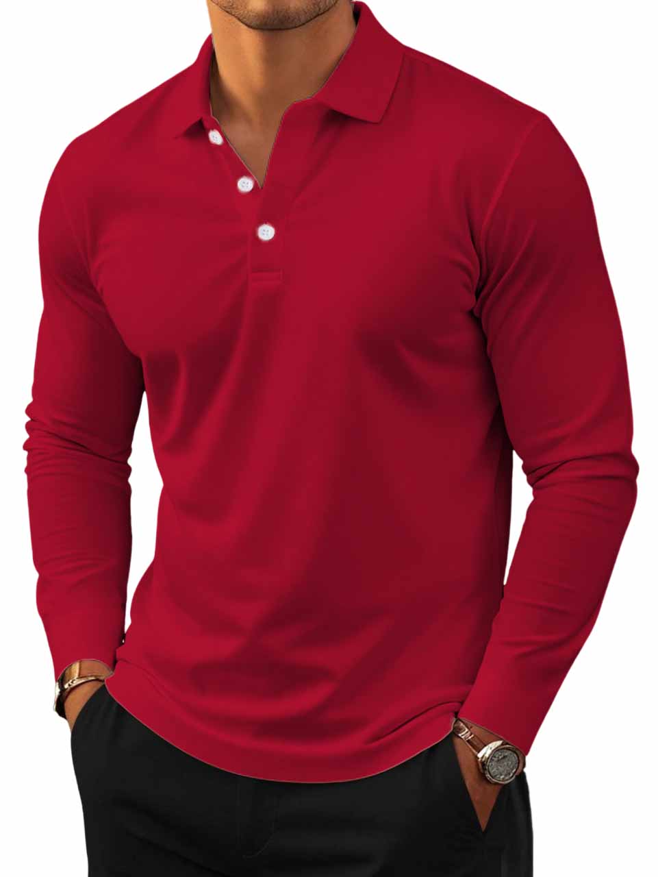 Men's Simple Lapel Long Sleeve Polo Shirt