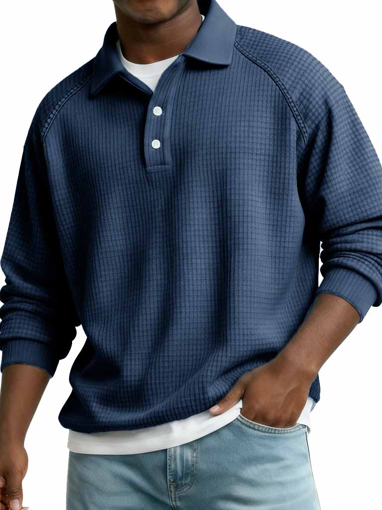 Men's Fashionable Casual Waffle Gown with Raglan Sleeves and Polo Shirt