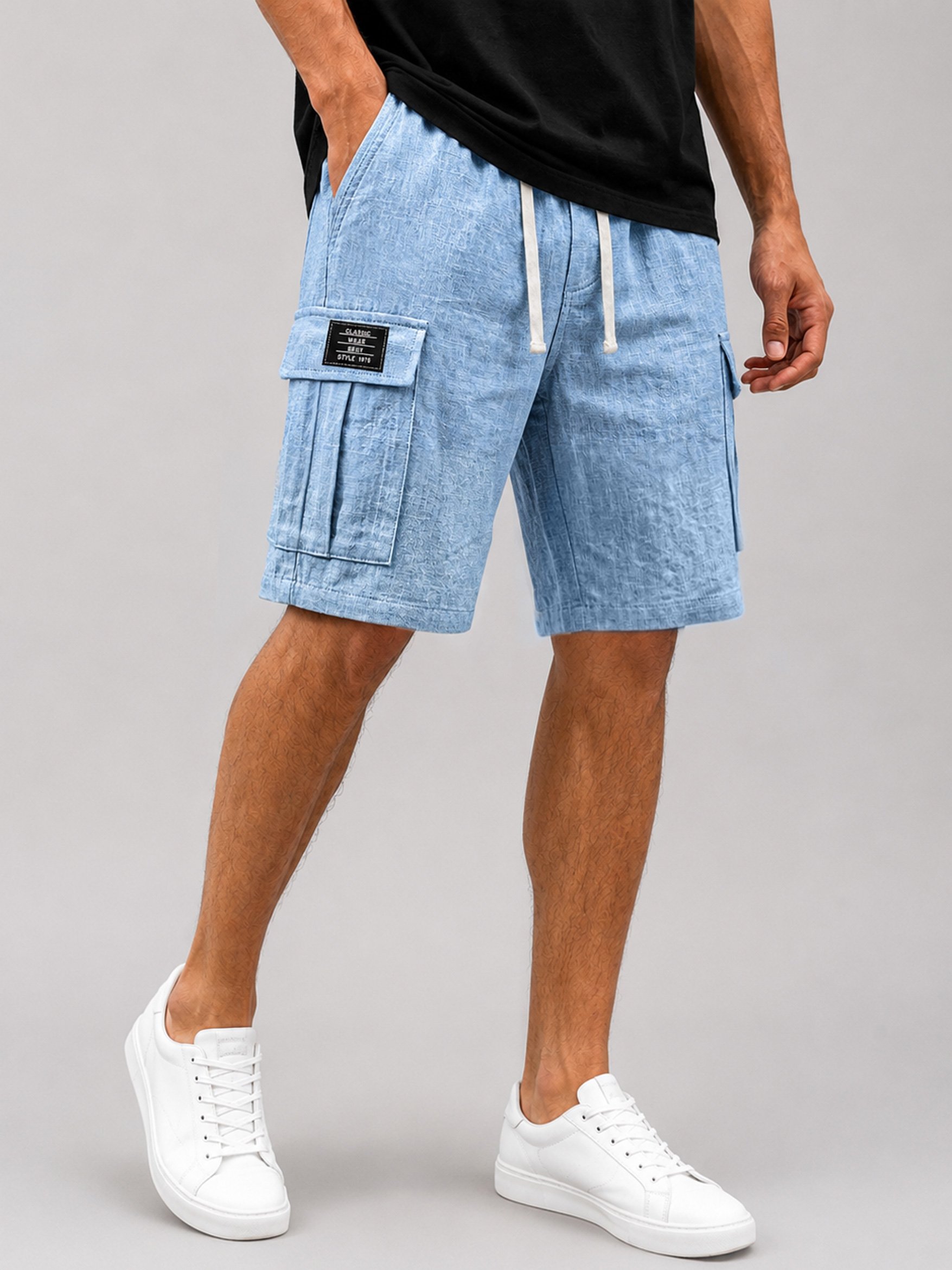 Men's Cotton Linen Embroidered Logo Casual Comfortable Shorts