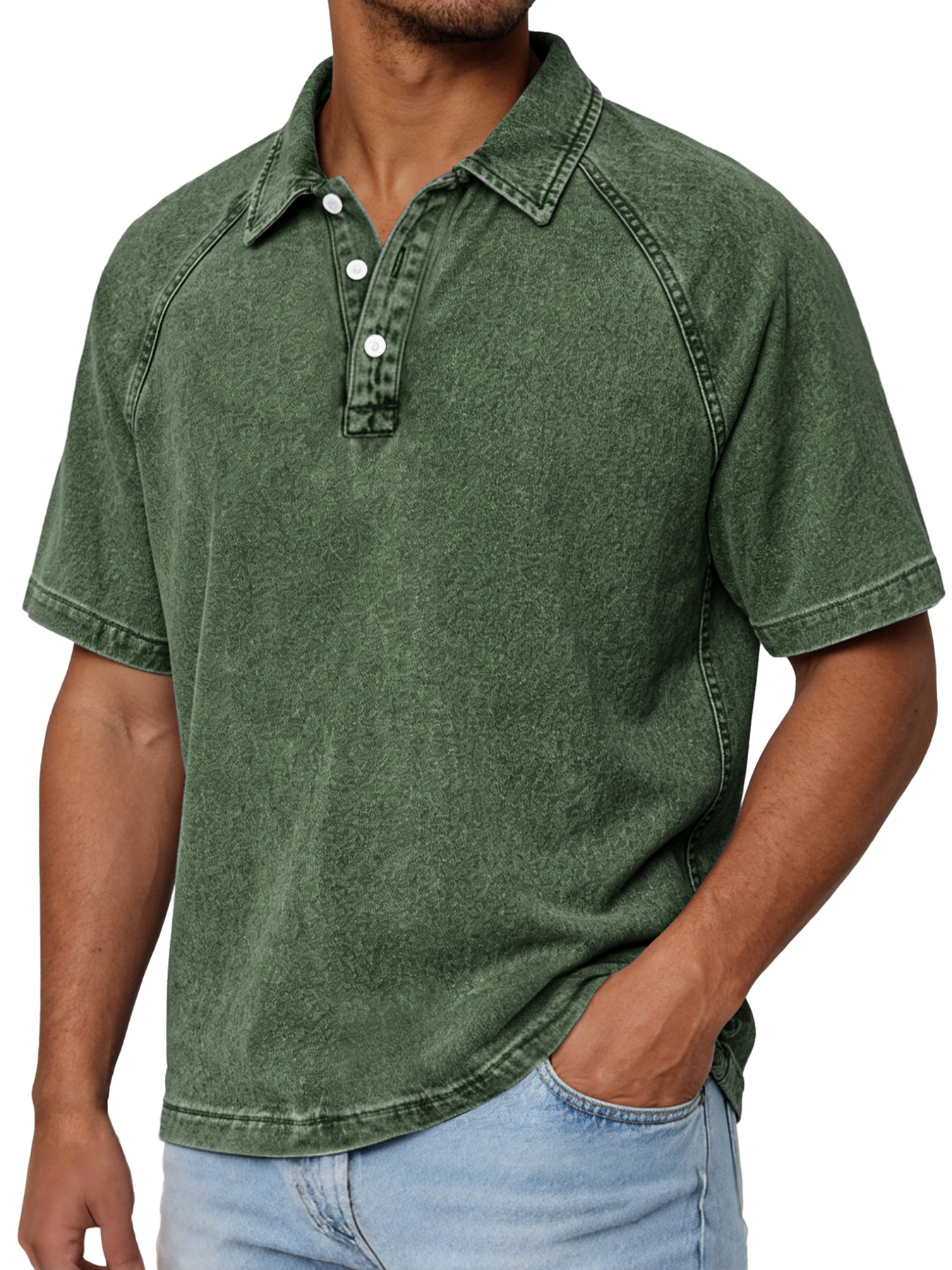 Men's Retro Raglan Collar Button Casual Short-sleeve Polo Shirt