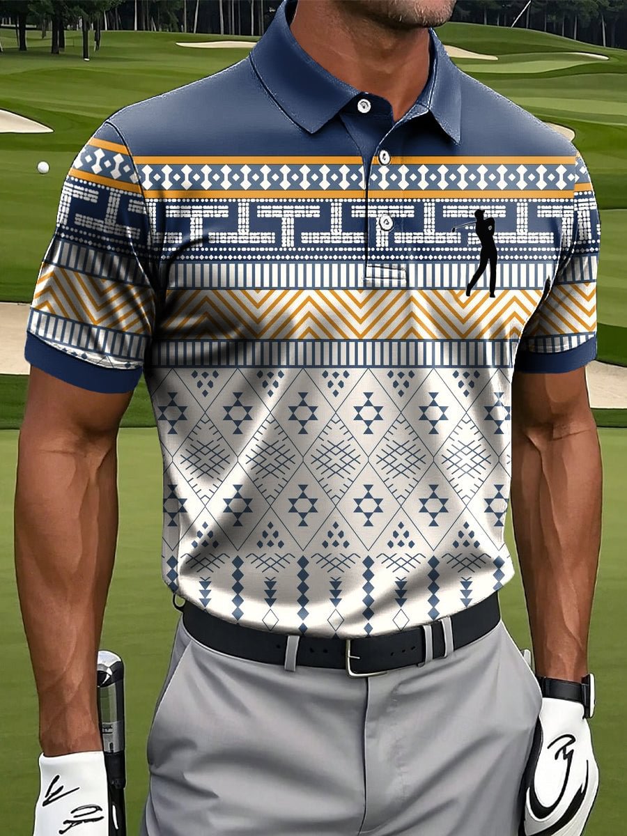 Men's Retro Art Line Ripple Print Casual Business Polo Shirt