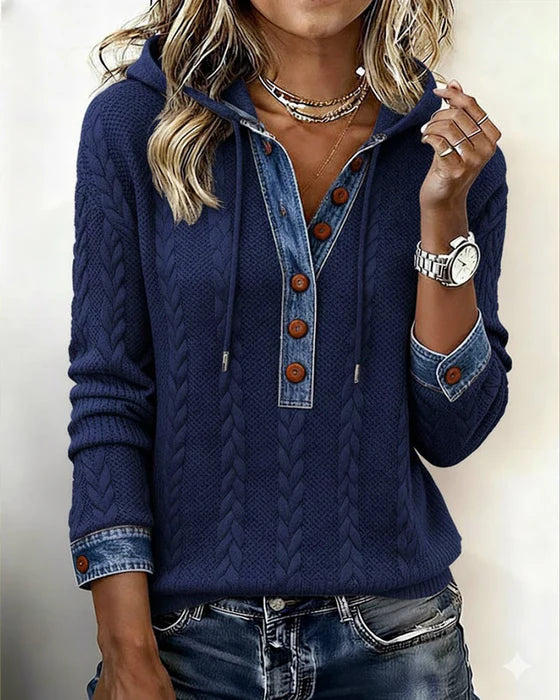 Norissea™ | Button-Front Knit Hoodie Pullover