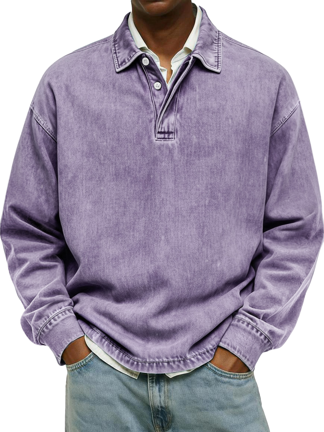 Men's Retro Collar Button Casual Long-Sleeve Polo Shirt