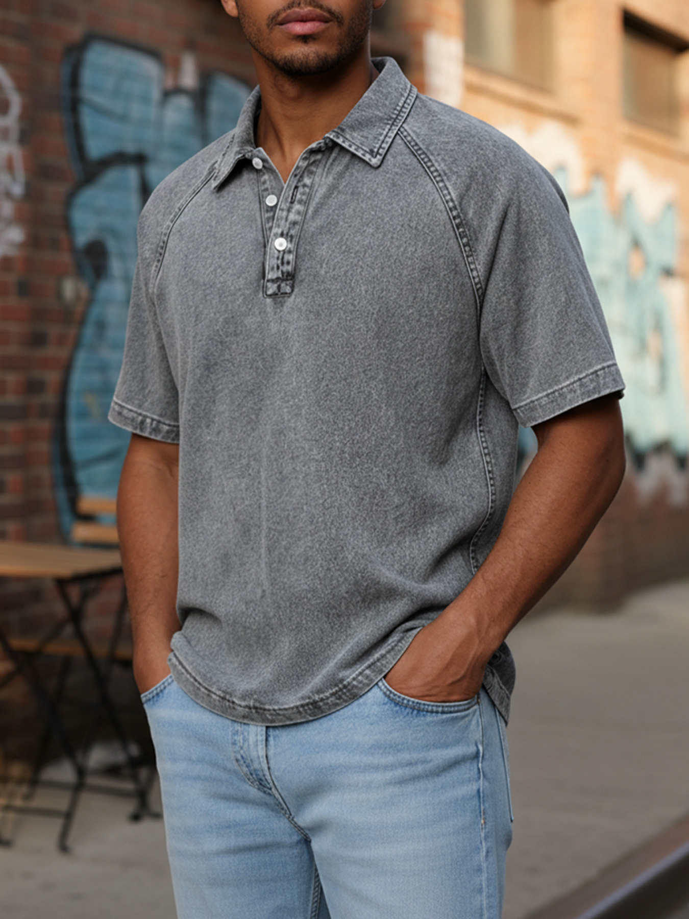 Men's Retro Raglan Collar Button Casual Short-sleeve Polo Shirt