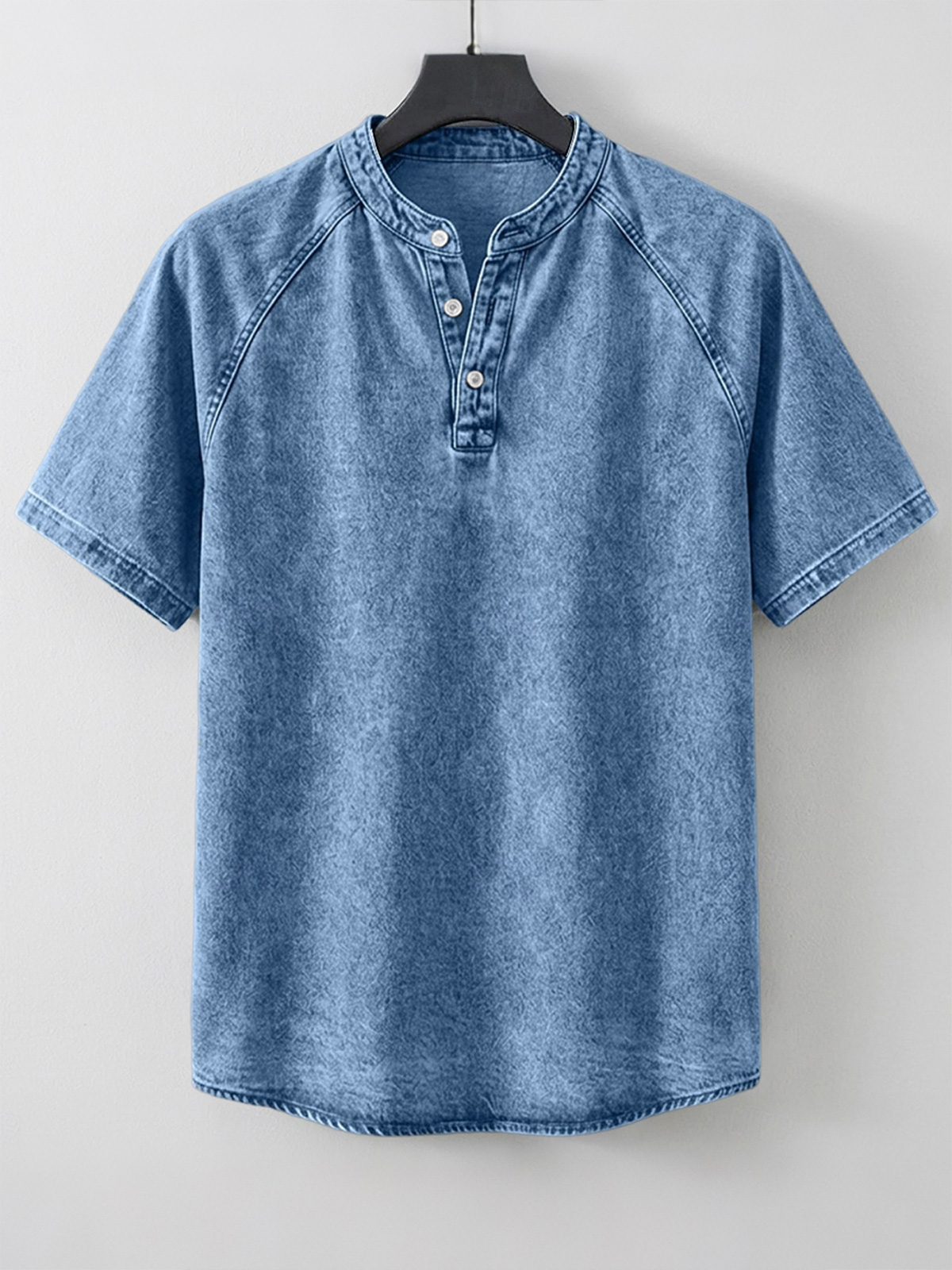 Men's Retro Raglan Collar Button Casual Short Sleeve Henley Shirt