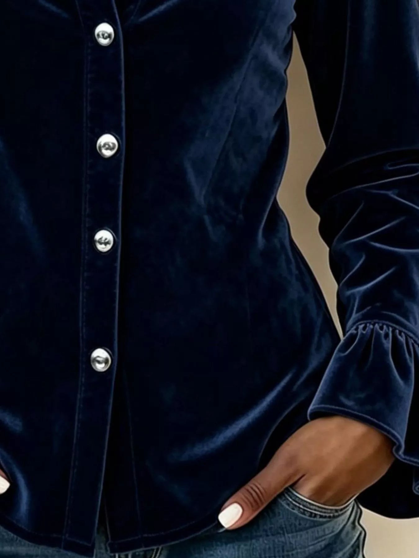 Parisian-Inspired Flounce Sleeve Button-Up Shirt