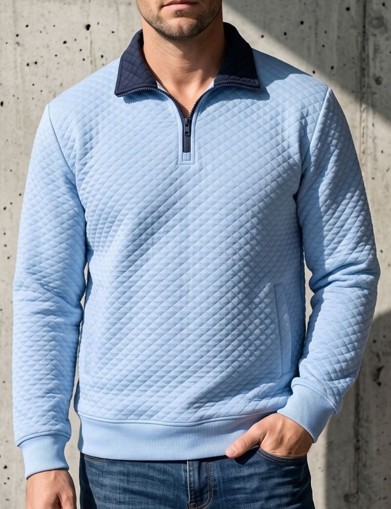Pull matelassé à col zippé pour homme – Sweat-shirt confortable au quotidien