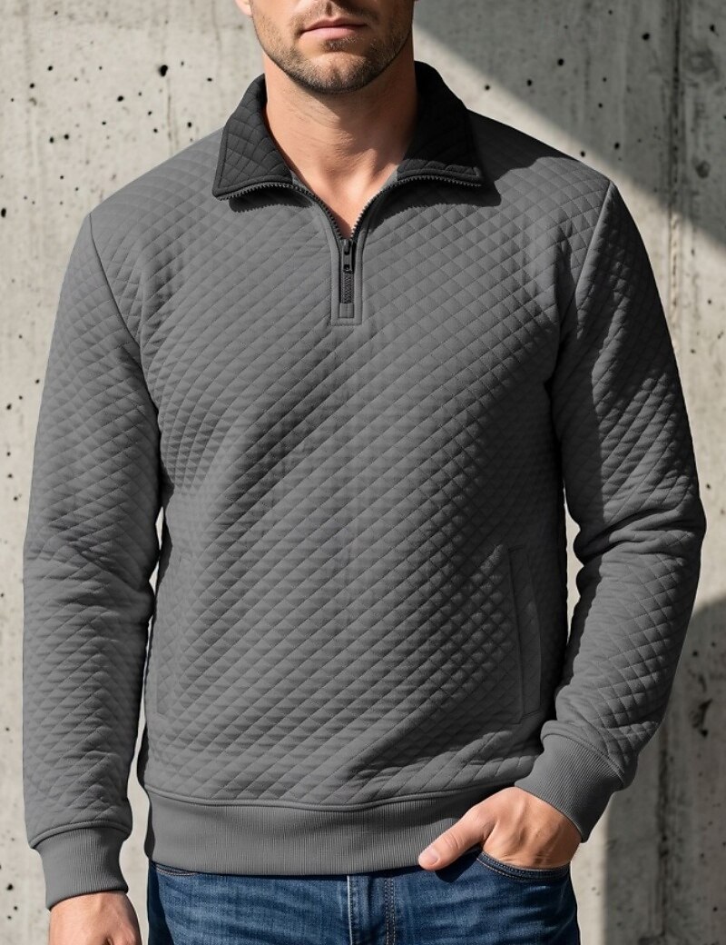 Pull matelassé à col zippé pour homme – Sweat-shirt confortable au quotidien