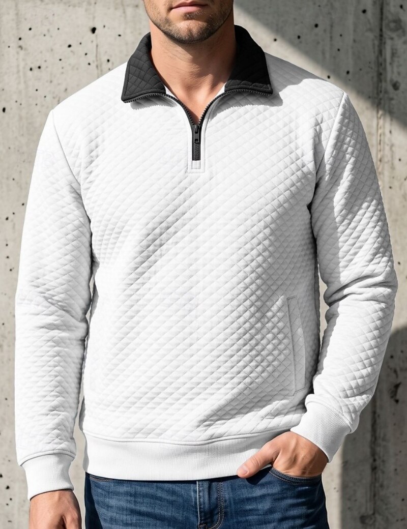 Pull matelassé à col zippé pour homme – Sweat-shirt confortable au quotidien