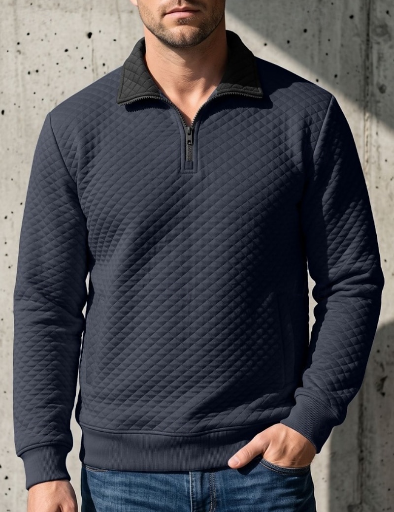 Pull matelassé à col zippé pour homme – Sweat-shirt confortable au quotidien