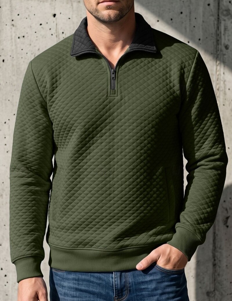 Pull matelassé à col zippé pour homme – Sweat-shirt confortable au quotidien