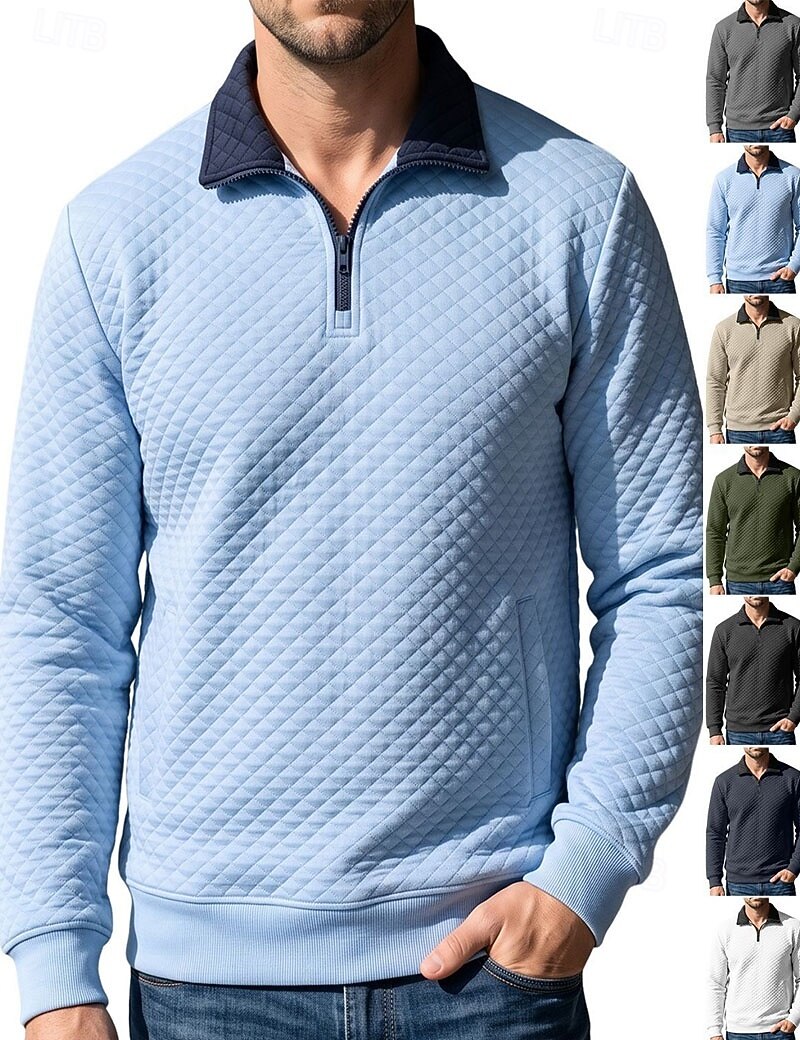 Pull matelassé à col zippé pour homme – Sweat-shirt confortable au quotidien