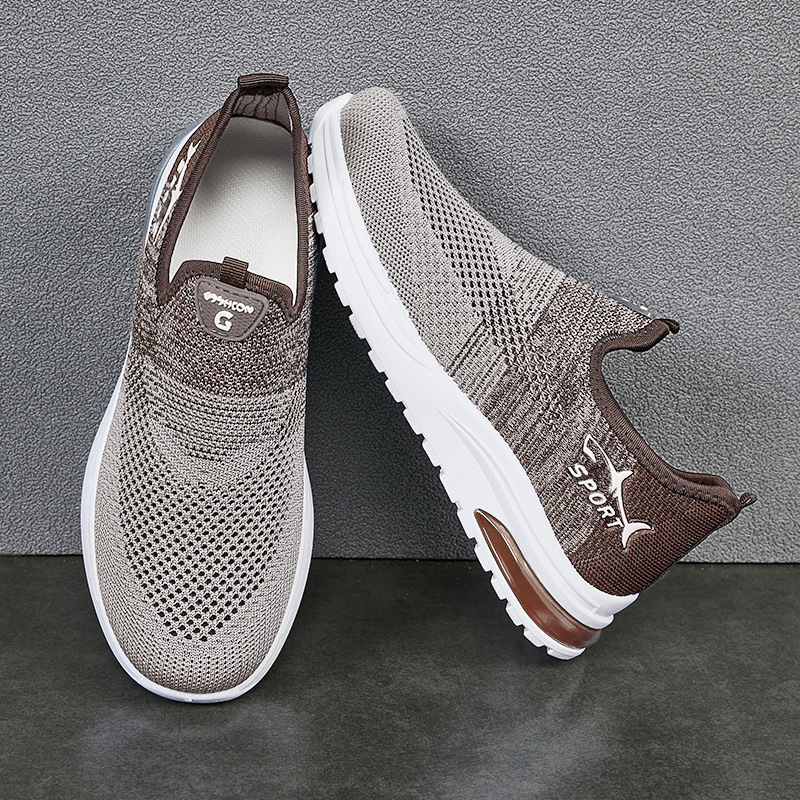 Men's Non-slip Breathable Casual Shoes - Lightweight Soft Sole Foot Shoes, Flying Knit Sneakers