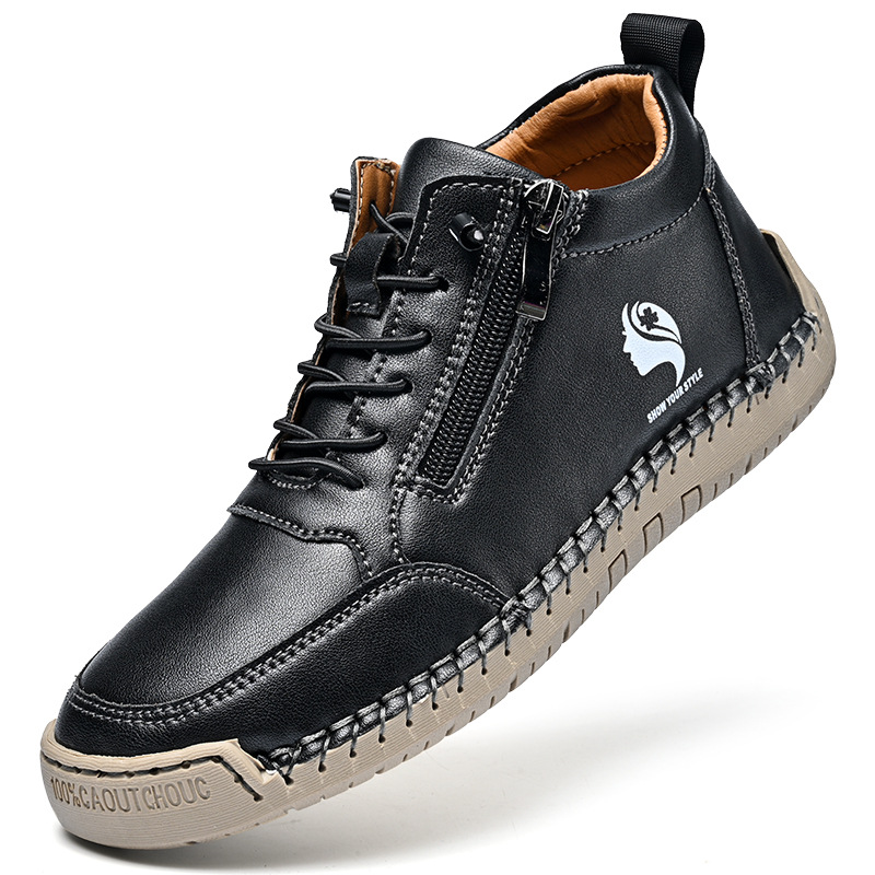 Casual Calfskin Sneakers, Wide Toe Box, Breathable for All-day Comfort, No-tie Laces for Easy Wear