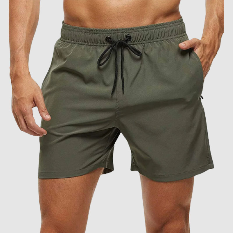 Men's Solid Color Quarter Casual Beach Shorts With Zippered Pockets And Mesh Lining Swimwear