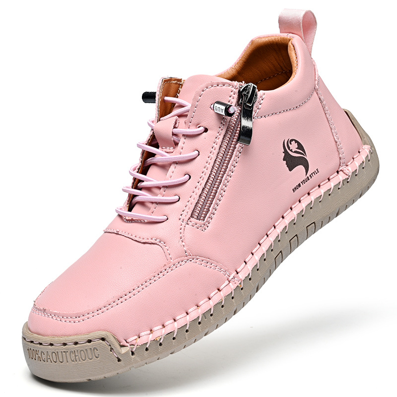 Casual Calfskin Sneakers, Wide Toe Box, Breathable for All-day Comfort, No-tie Laces for Easy Wear