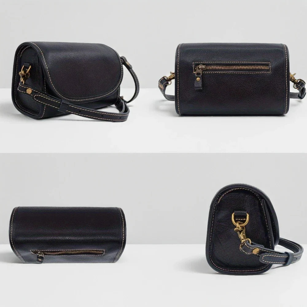 Vintage-Style Genuine Leather Crossbody Bag for Women