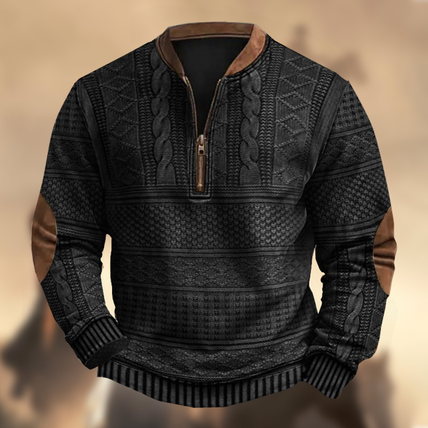 Men's Vintage Country Western Cashmere Wool Print Zipper Stand Collar 