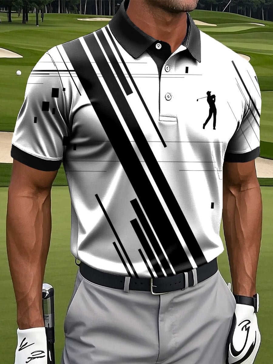 Men's Retro Art Line Ripple Print Casual Business Polo Shirt