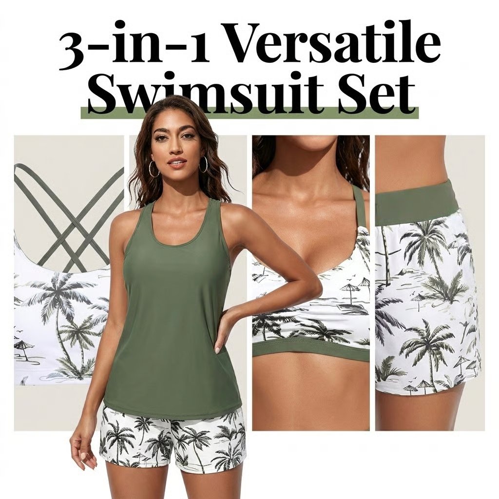 ⏰LAST DAY 49% OFF - 3 Piece Tankini with Shorts 🔥