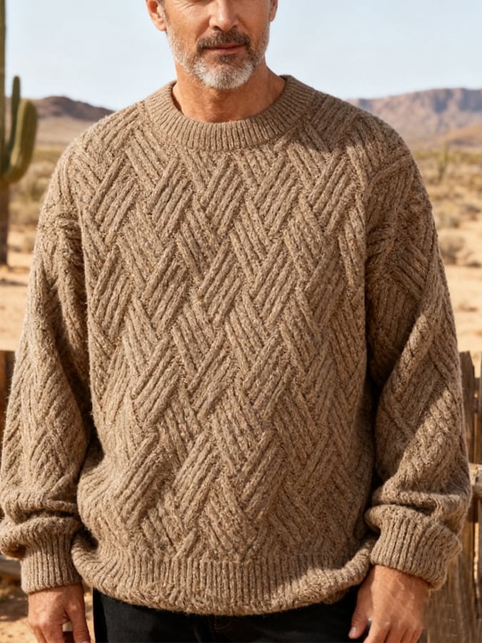Men's Vintage Cable Knit Solid Color Sweater