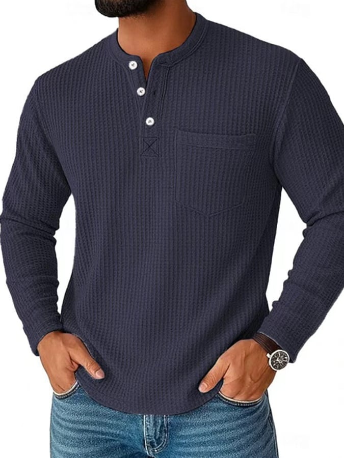 Men's Vintage Basic Waffle Long Sleeve Henley