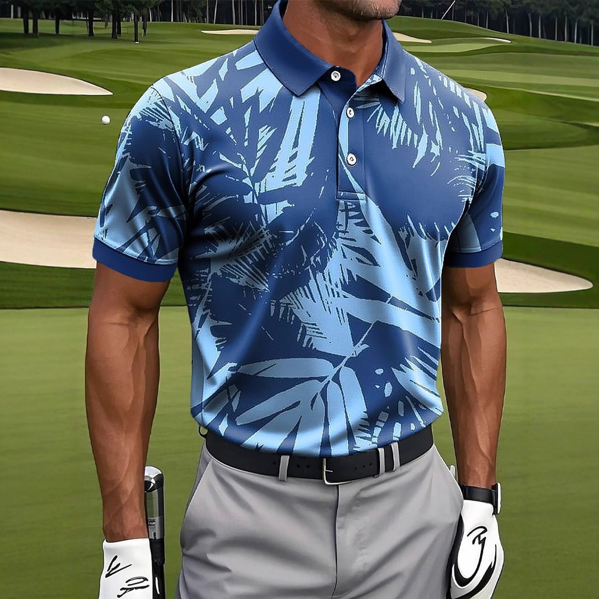 Men's Retro Art Line Ripple Print Casual Business Polo Shirt