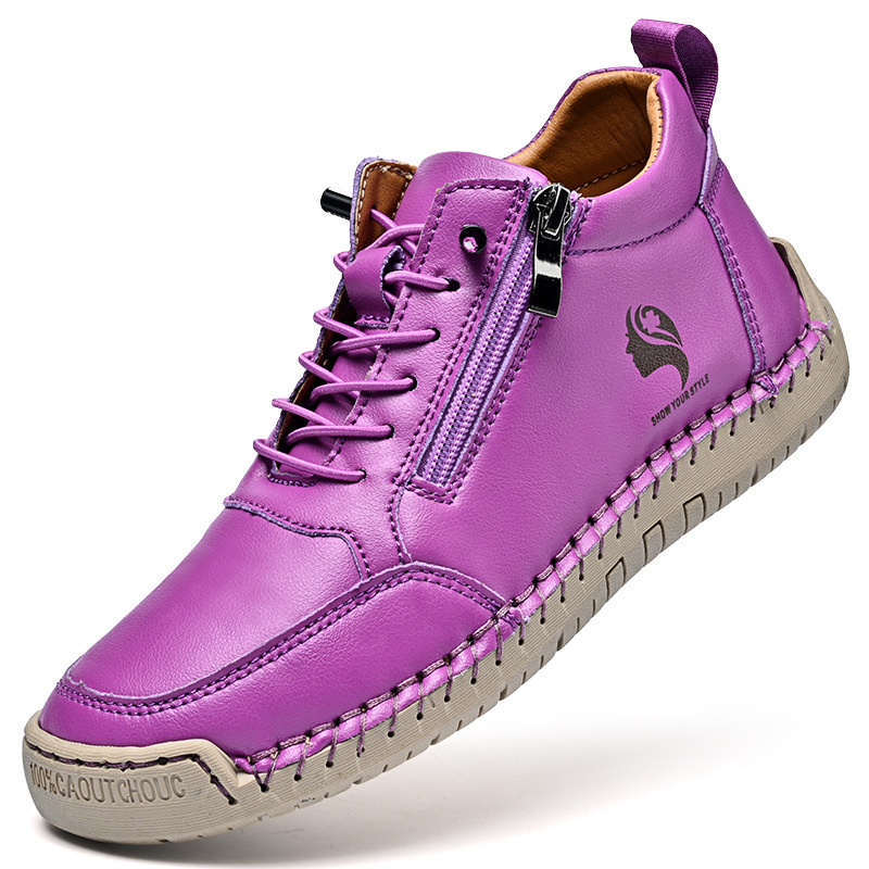 Casual Calfskin Sneakers, Wide Toe Box, Breathable for All-day Comfort, No-tie Laces for Easy Wear