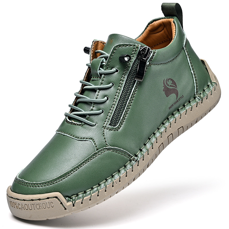 Casual Calfskin Sneakers, Wide Toe Box, Breathable for All-day Comfort, No-tie Laces for Easy Wear