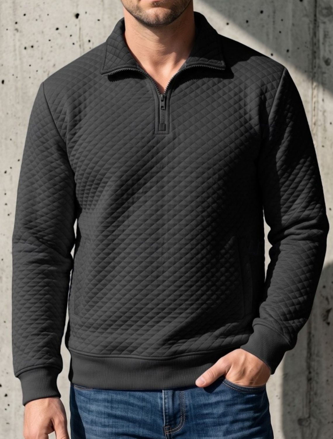 Pull matelassé à col zippé pour homme – Sweat-shirt confortable au quotidien