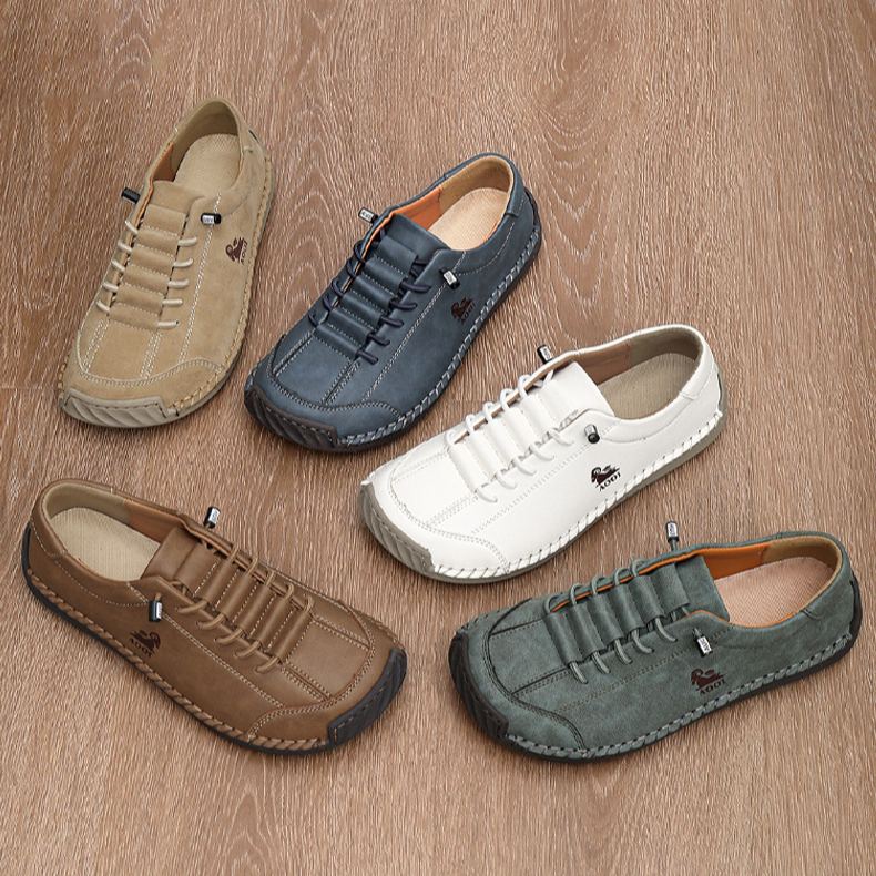 Casual Calfskin Sneakers, Wide Toe Box, Breathable for All-day Comfort, No-tie Laces for Easy Wear