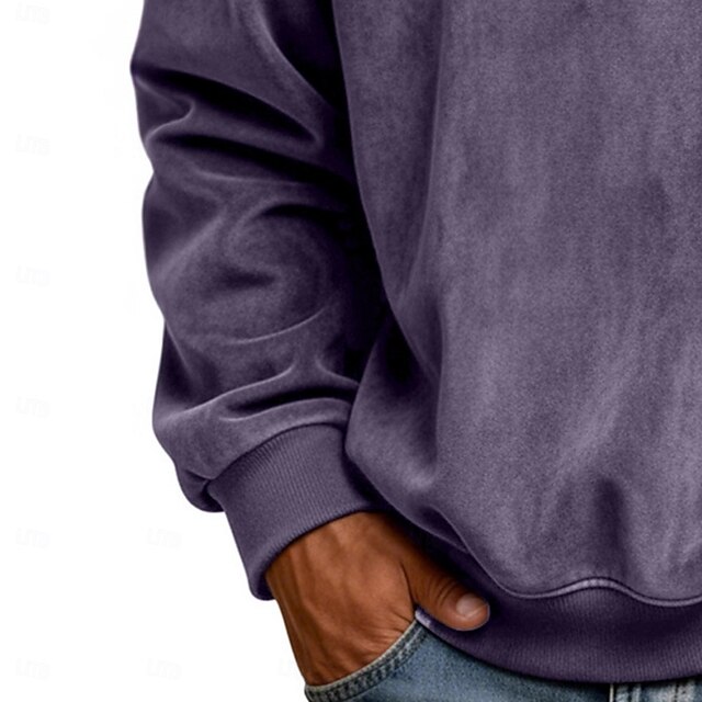 Men's Faux Suede Zip Polo Pullover Sweatshirt Vacation Street Long Sleeve Fashion Block Patchwork