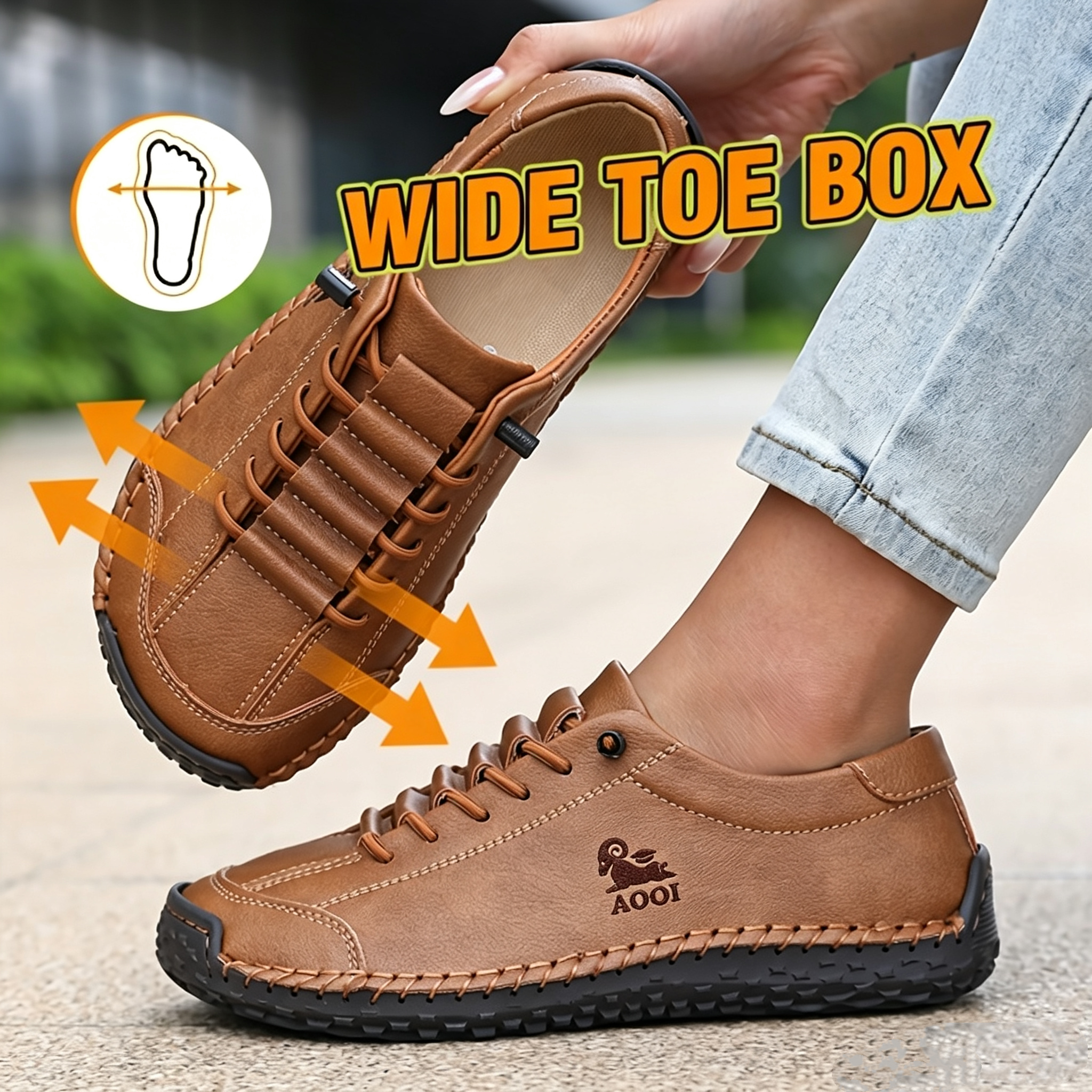 Casual Calfskin Sneakers, Wide Toe Box, Breathable for All-day Comfort, No-tie Laces for Easy Wear