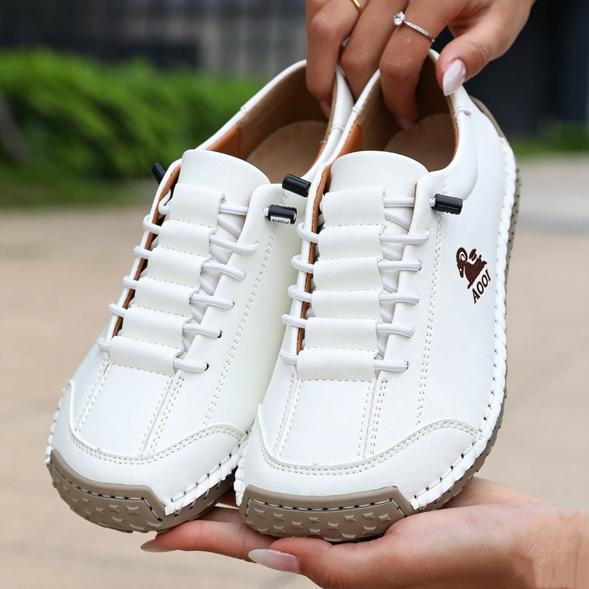 Casual Calfskin Sneakers, Wide Toe Box, Breathable for All-day Comfort, No-tie Laces for Easy Wear
