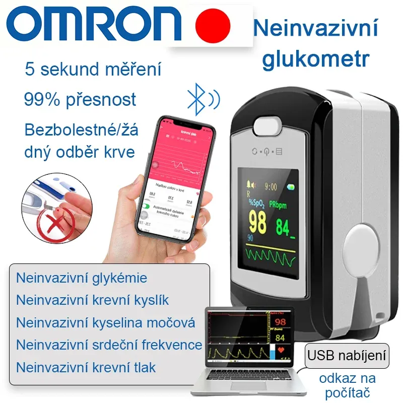 Neinvazivní glukometr Omron (měření za 5 sekund, přesnost 99 %)