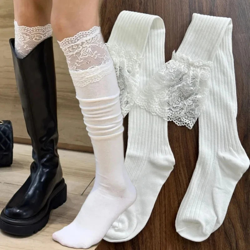 Lace Over The Knee Sexy Thigh High Women's Long Socks Cotton Lolit