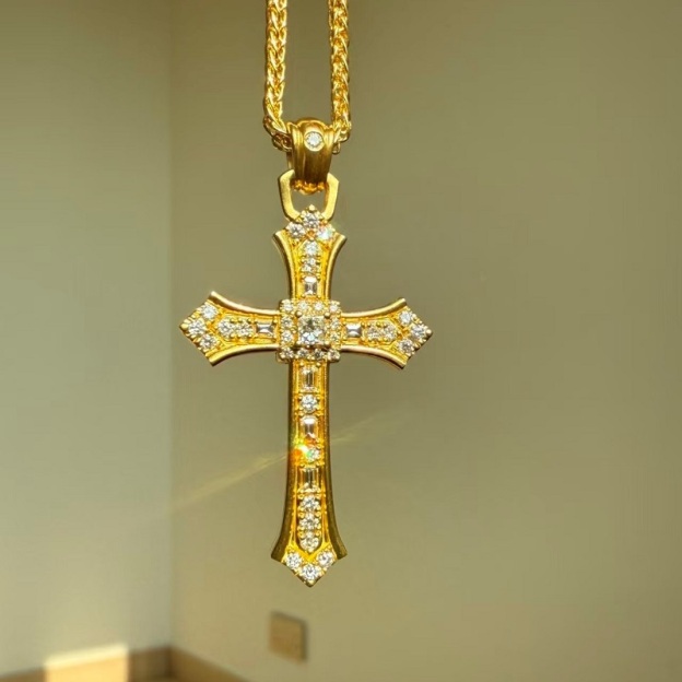 Gold Tone Crystal Cross Pendant