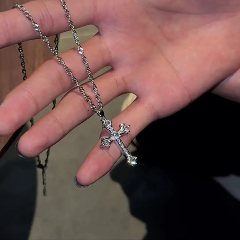 Silver Cross Pendant Snake Chain Necklace