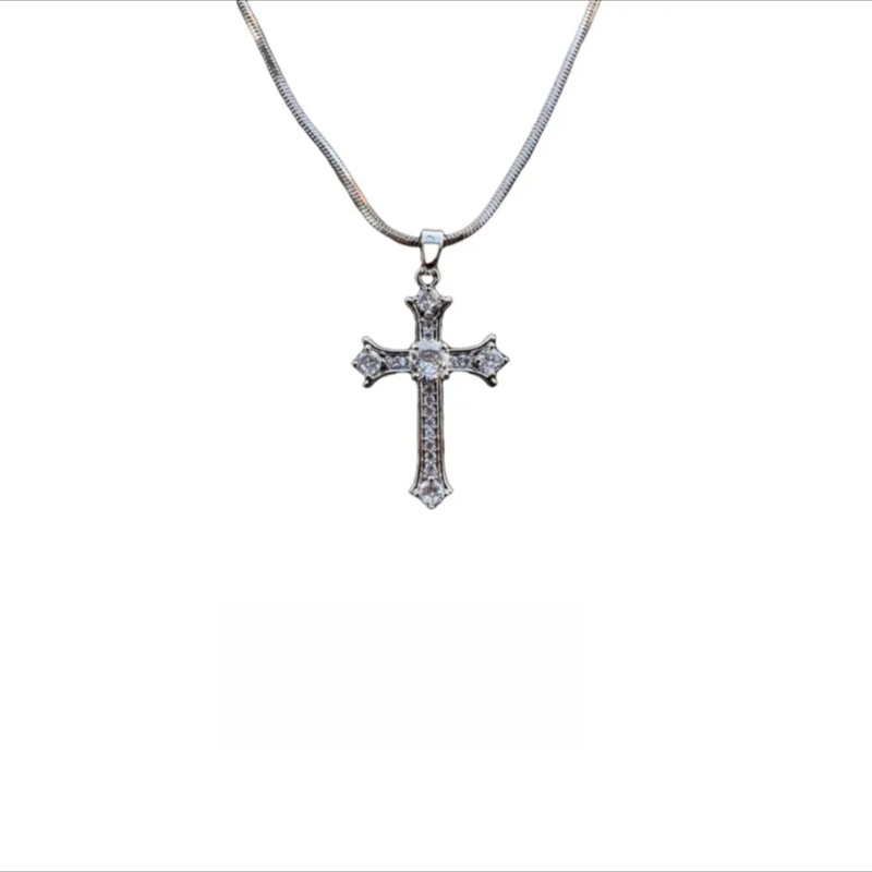 Silver Cross Pendant Snake Chain Necklace