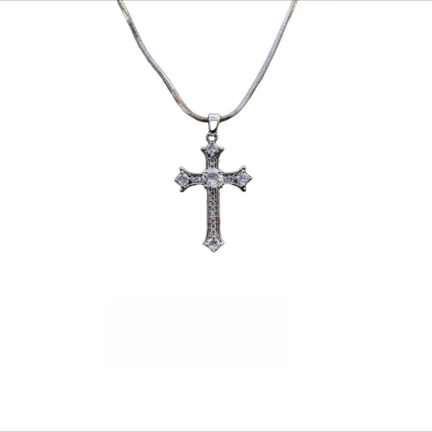 Silver Cross Pendant Snake Chain Necklace