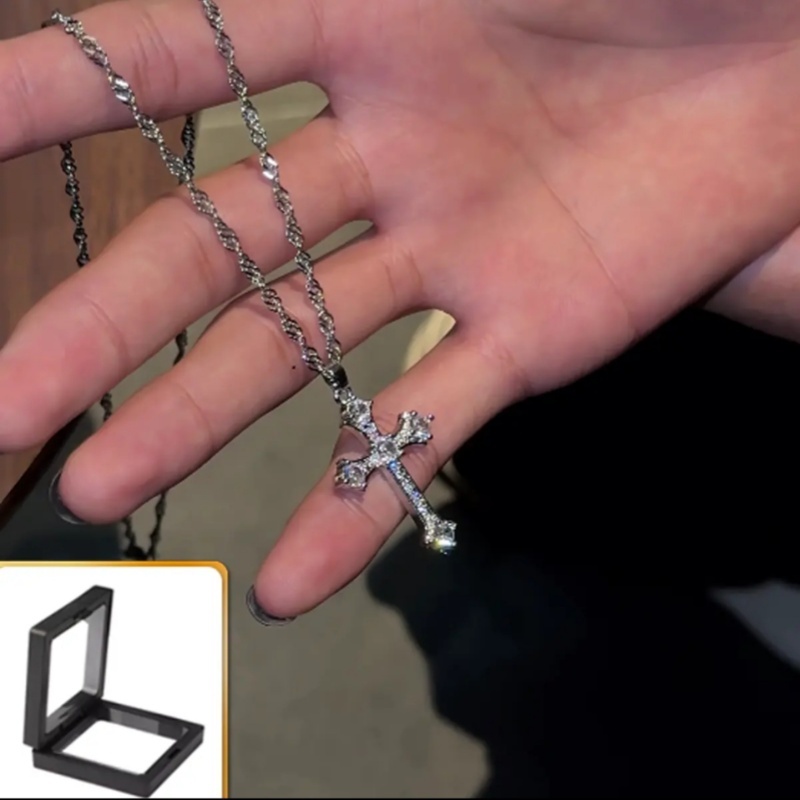 Silver Cross Pendant Snake Chain Necklace