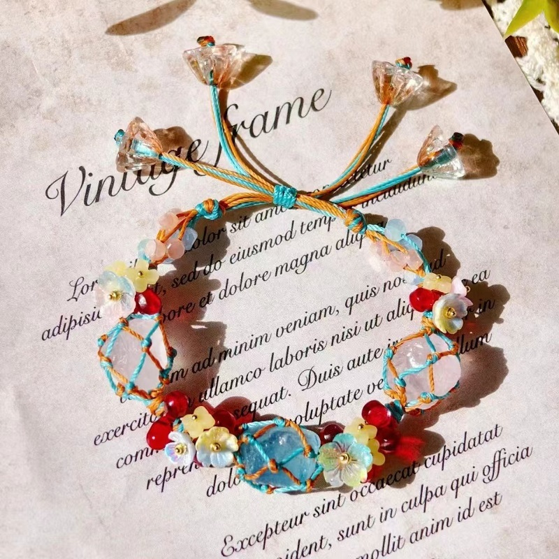 🌸Crystal Bracelet – Handwoven Floral Gemstone Rope Bracelet, Inspired Soft Aesthetic Jewelry ✨