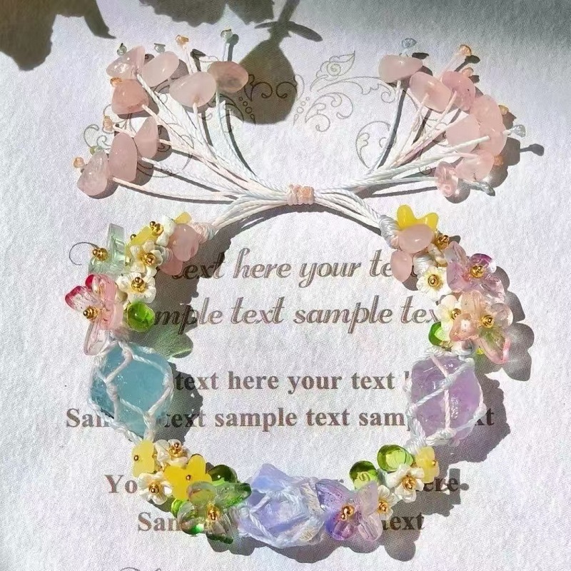 🌸Crystal Bracelet – Handwoven Floral Gemstone Rope Bracelet, Inspired Soft Aesthetic Jewelry ✨