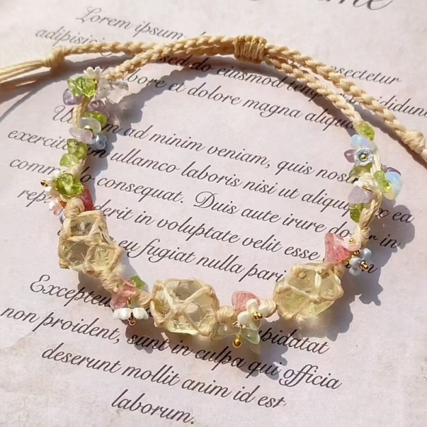 🌸Crystal Bracelet – Handwoven Floral Gemstone Rope Bracelet, Inspired Soft Aesthetic Jewelry ✨