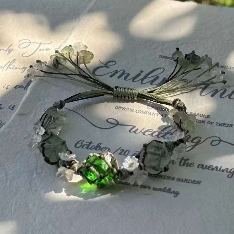 🌸Crystal Bracelet – Handwoven Floral Gemstone Rope Bracelet, Inspired Soft Aesthetic Jewelry ✨