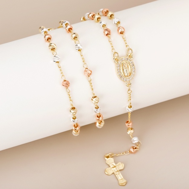 Gold Virgin Mary Rosary Cross Necklace