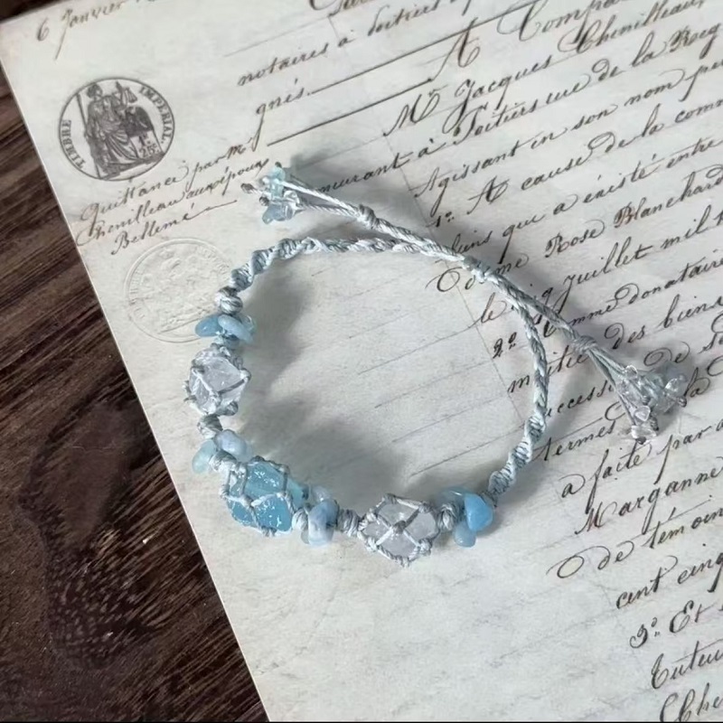 🌸Crystal Bracelet – Handwoven Floral Gemstone Rope Bracelet, Inspired Soft Aesthetic Jewelry ✨